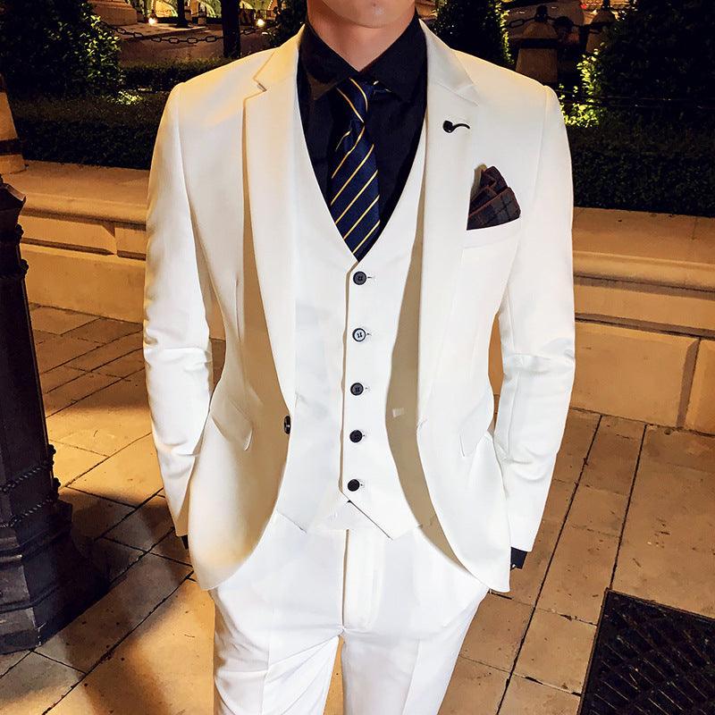 Foreign Trade Wholesale Korean Version New Men's Suit Business Casual Groom Best Man Dress Three-piece Men's White Suit - ItemBear.com