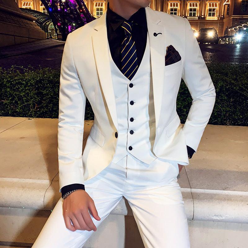 Foreign Trade Wholesale Korean Version New Men's Suit Business Casual Groom Best Man Dress Three-piece Men's White Suit - ItemBear.com