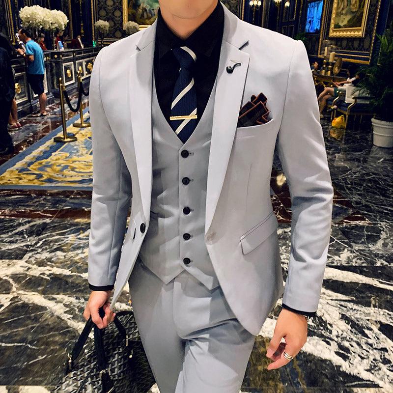 Foreign Trade Wholesale Korean Version New Men's Suit Business Casual Groom Best Man Dress Three-piece Men's White Suit - ItemBear.com