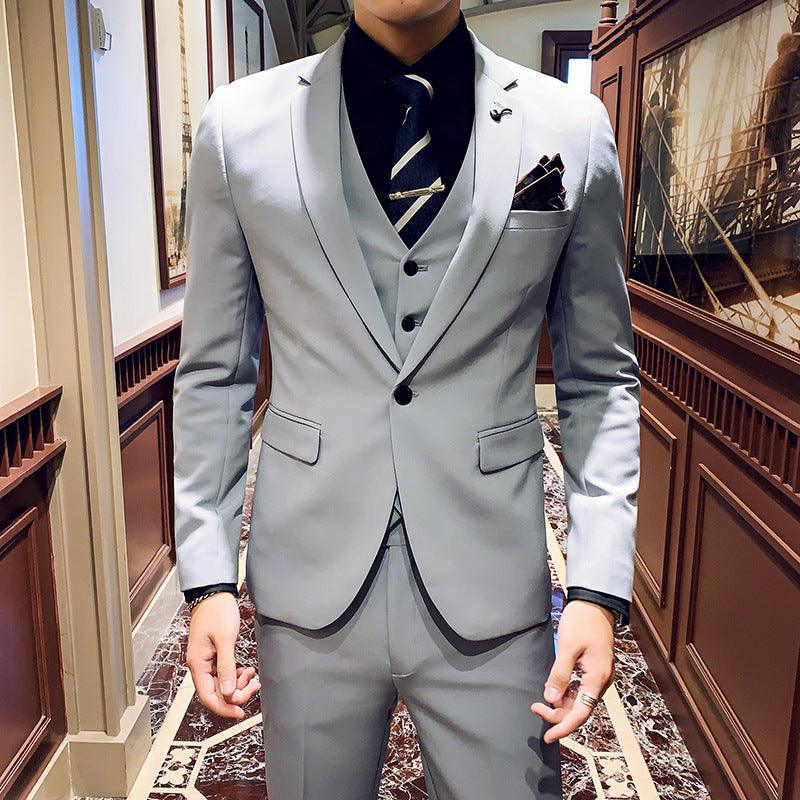 Foreign Trade Wholesale Korean Version New Men's Suit Business Casual Groom Best Man Dress Three-piece Men's White Suit - ItemBear.com