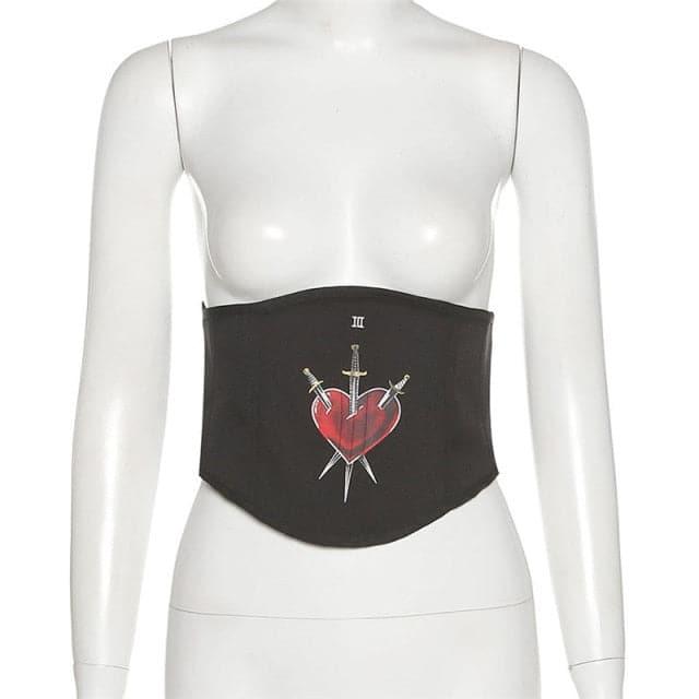 Gemini Goth Heart Sword Printed Corset - ItemBear.com