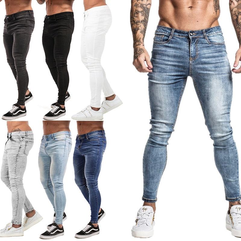 GINGTTO Jeans Men Elastic Waist Skinny Jeans Men 2020 Stretch Ripped Pants Streetwear Mens Denim Jeans Blue - ItemBear.com