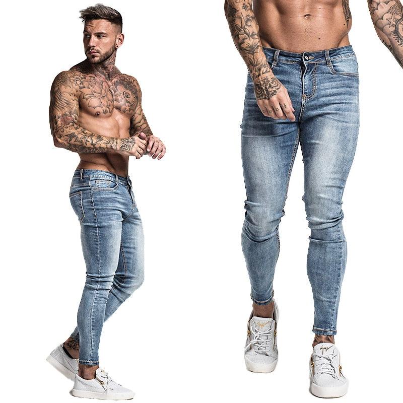 GINGTTO Jeans Men Elastic Waist Skinny Jeans Men 2020 Stretch Ripped Pants Streetwear Mens Denim Jeans Blue - ItemBear.com