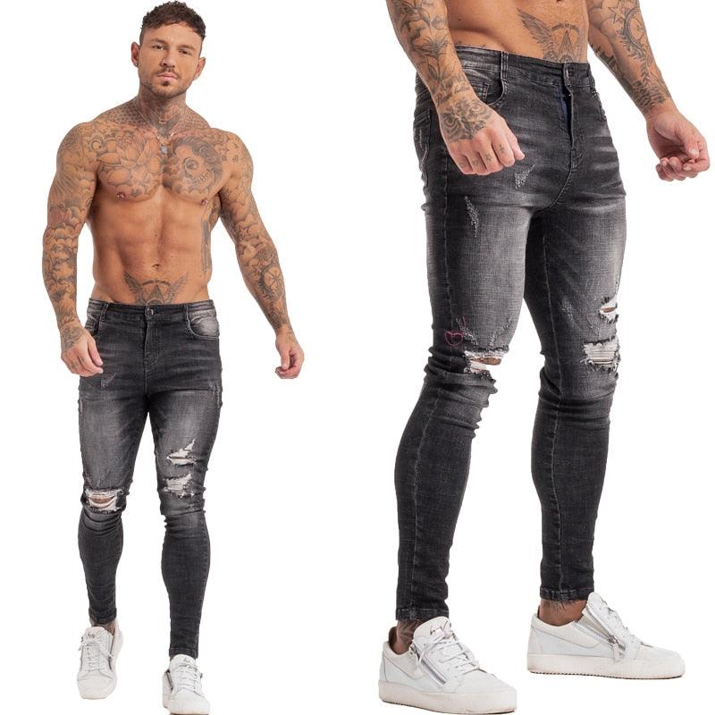 GINGTTO Jeans Men Elastic Waist Skinny Jeans Men 2020 Stretch Ripped Pants Streetwear Mens Denim Jeans Blue - ItemBear.com