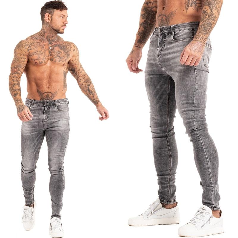 GINGTTO Jeans Men Elastic Waist Skinny Jeans Men 2020 Stretch Ripped Pants Streetwear Mens Denim Jeans Blue - ItemBear.com