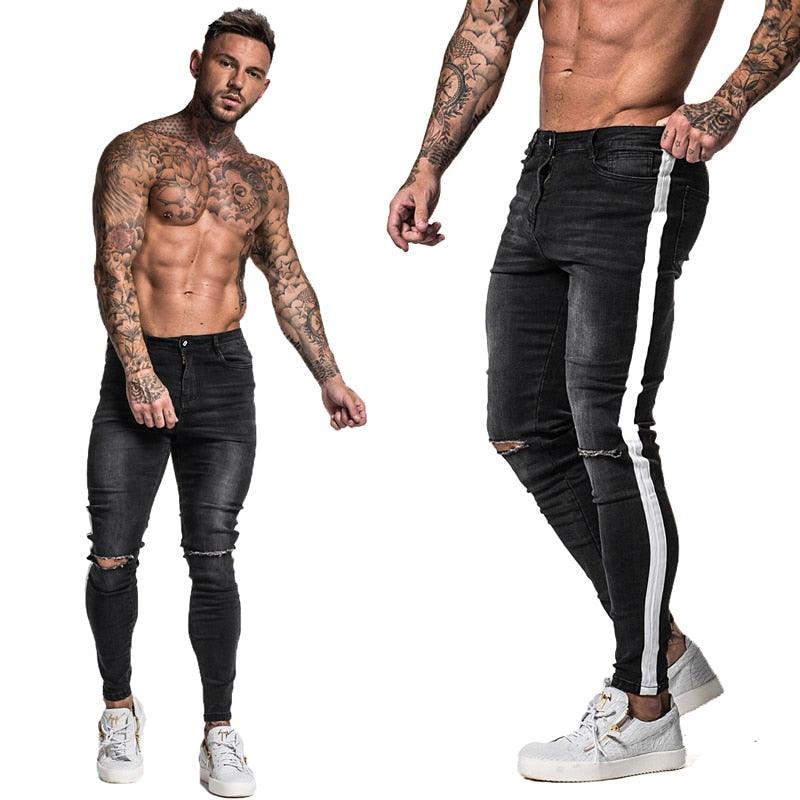 GINGTTO Jeans Men Elastic Waist Skinny Jeans Men 2020 Stretch Ripped Pants Streetwear Mens Denim Jeans Blue - ItemBear.com