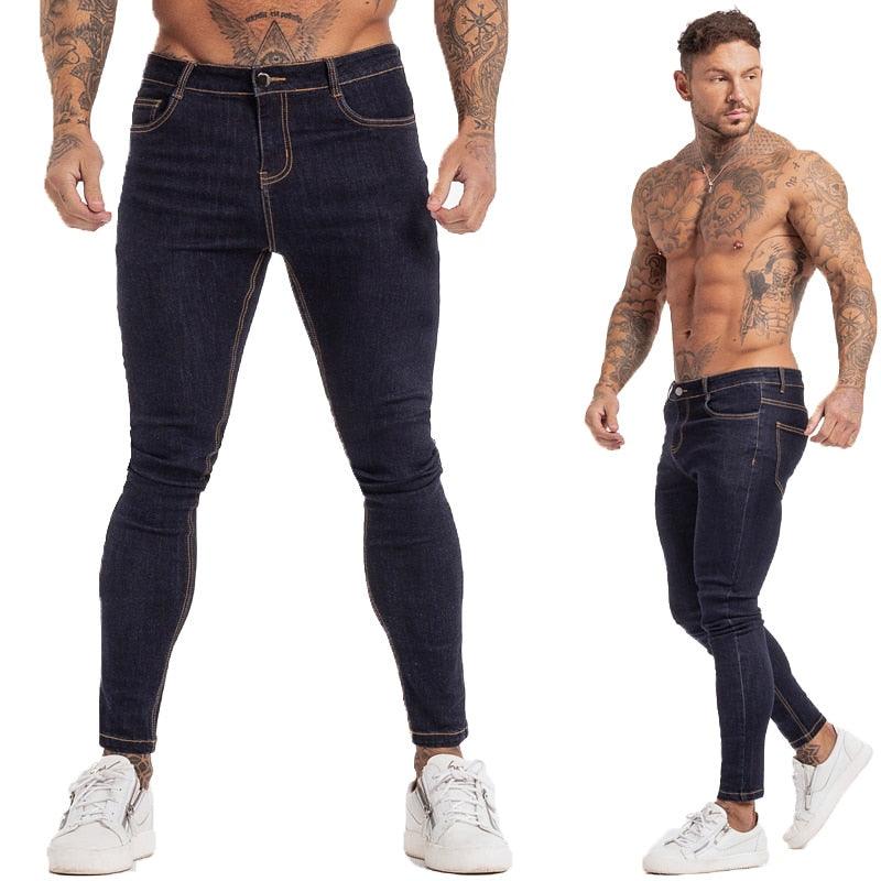 GINGTTO Jeans Men Elastic Waist Skinny Jeans Men 2020 Stretch Ripped Pants Streetwear Mens Denim Jeans Blue - ItemBear.com