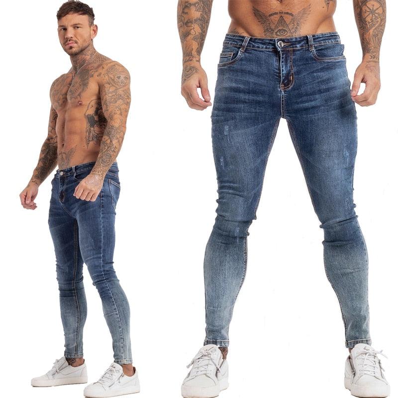 GINGTTO Jeans Men Elastic Waist Skinny Jeans Men 2020 Stretch Ripped Pants Streetwear Mens Denim Jeans Blue - ItemBear.com