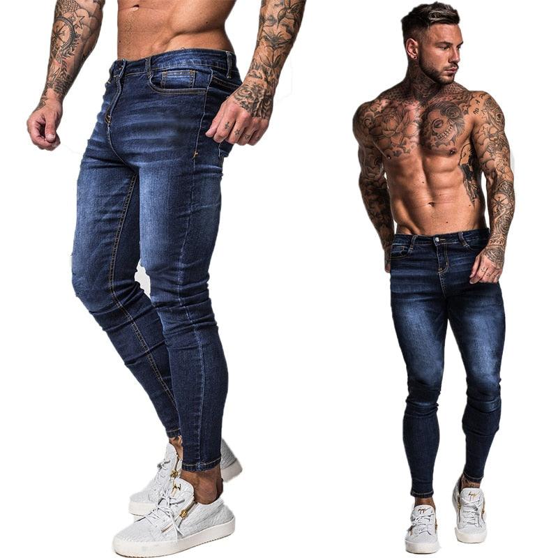 GINGTTO Jeans Men Elastic Waist Skinny Jeans Men 2020 Stretch Ripped Pants Streetwear Mens Denim Jeans Blue - ItemBear.com