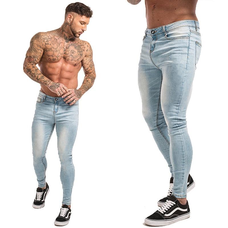 GINGTTO Jeans Men Elastic Waist Skinny Jeans Men 2020 Stretch Ripped Pants Streetwear Mens Denim Jeans Blue - ItemBear.com