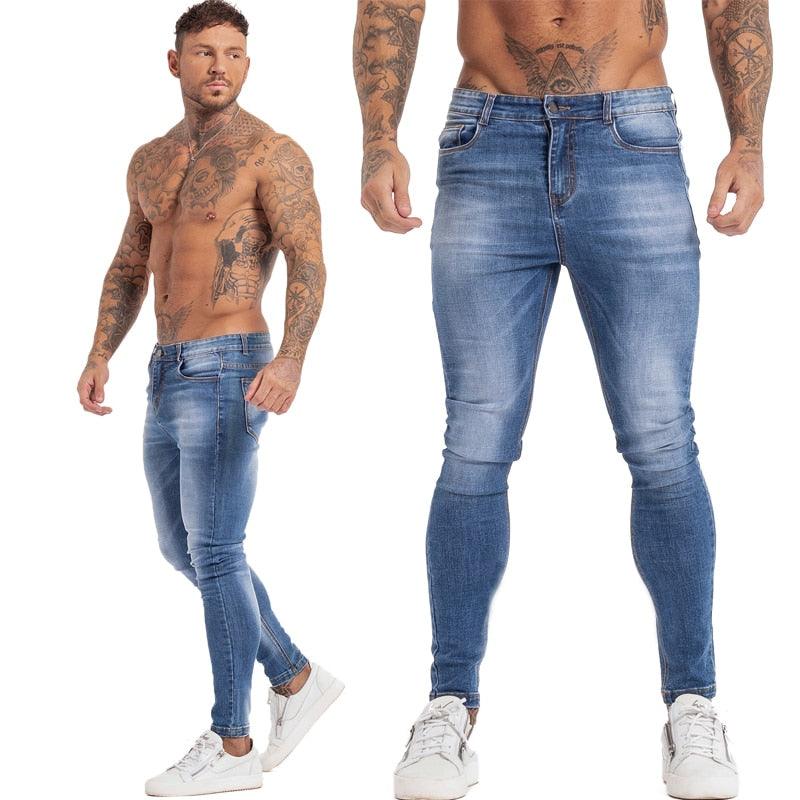 GINGTTO Jeans Men Elastic Waist Skinny Jeans Men 2020 Stretch Ripped Pants Streetwear Mens Denim Jeans Blue - ItemBear.com