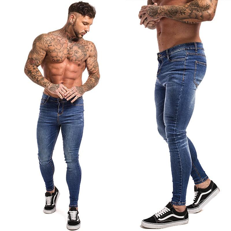 GINGTTO Jeans Men Elastic Waist Skinny Jeans Men 2020 Stretch Ripped Pants Streetwear Mens Denim Jeans Blue - ItemBear.com