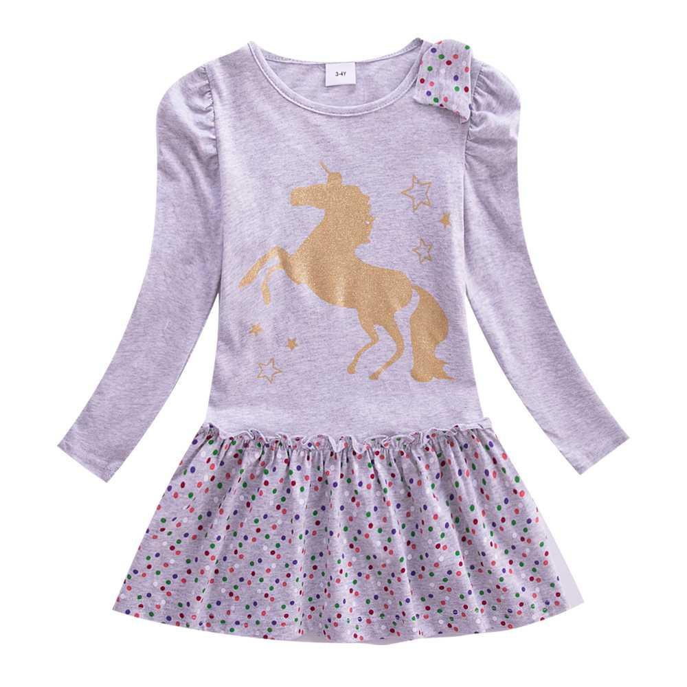 Girls Long Sleeve Star Embroidered Dress Girls Autumn New Style Two Pocket Rainbow Striped Sleeve Cotton Dress LH5809 - ItemBear.com