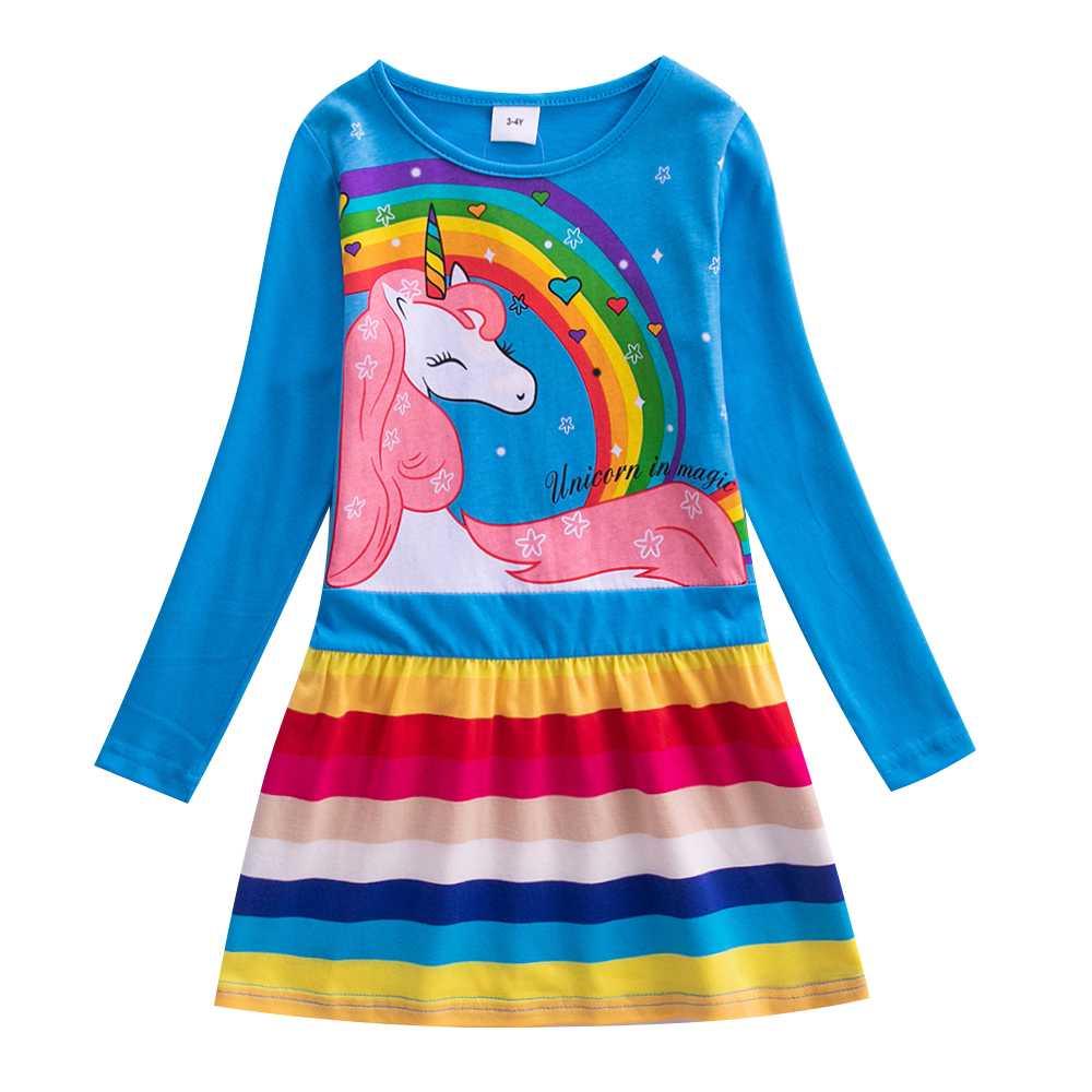 Girls Long Sleeve Star Embroidered Dress Girls Autumn New Style Two Pocket Rainbow Striped Sleeve Cotton Dress LH5809 - ItemBear.com