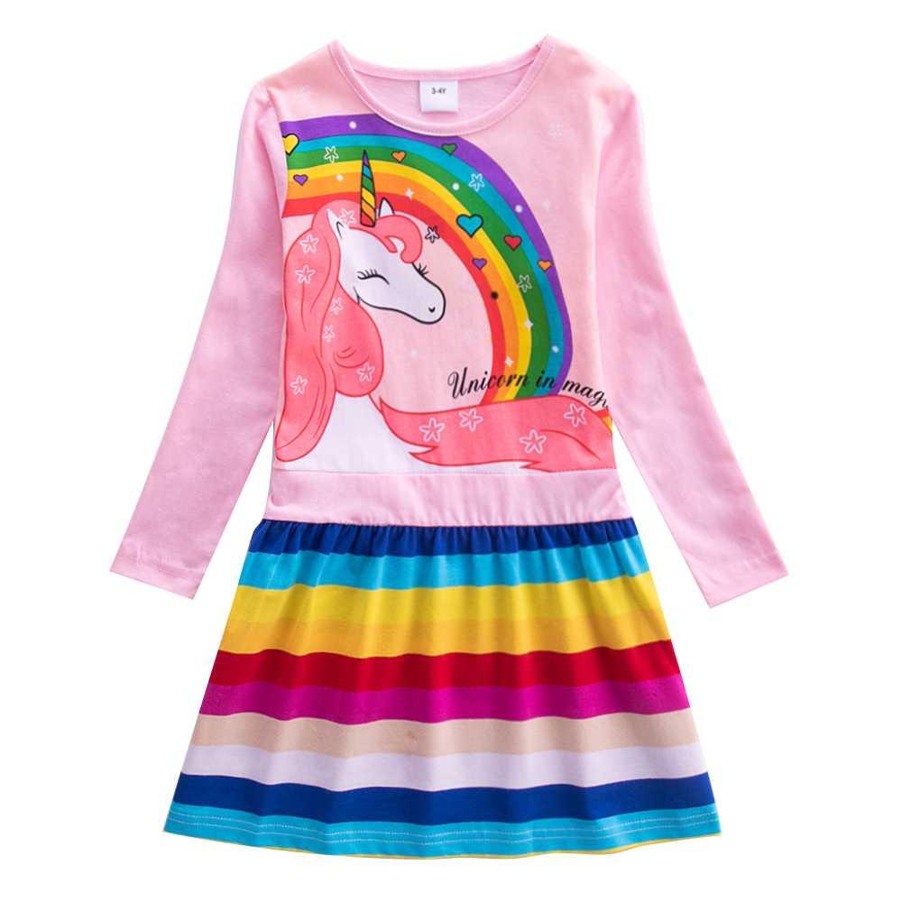 Girls Long Sleeve Star Embroidered Dress Girls Autumn New Style Two Pocket Rainbow Striped Sleeve Cotton Dress LH5809 - ItemBear.com