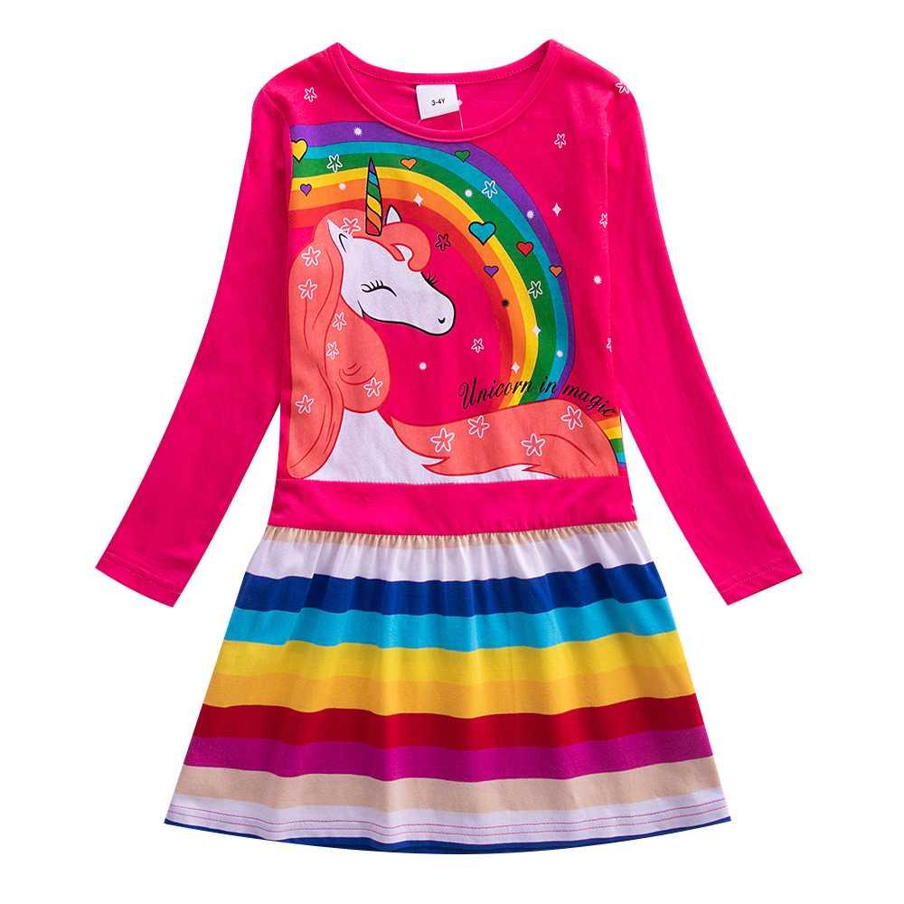 Girls Long Sleeve Star Embroidered Dress Girls Autumn New Style Two Pocket Rainbow Striped Sleeve Cotton Dress LH5809 - ItemBear.com