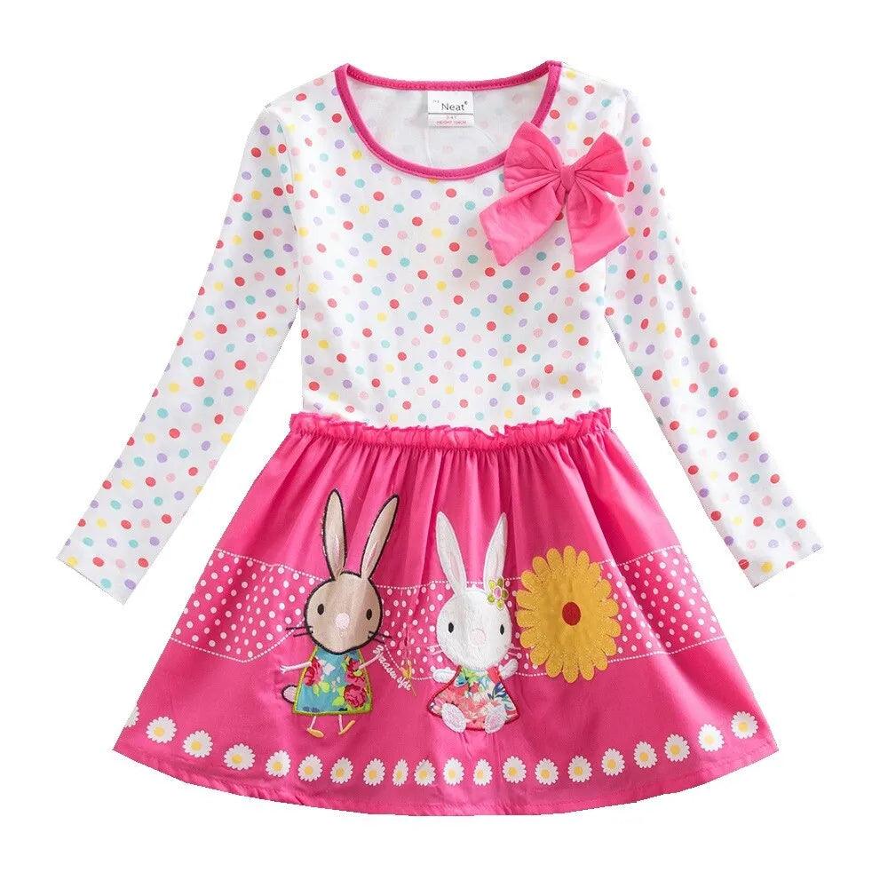 Girls Long Sleeve Star Embroidered Dress Girls Autumn New Style Two Pocket Rainbow Striped Sleeve Cotton Dress LH5809 - ItemBear.com