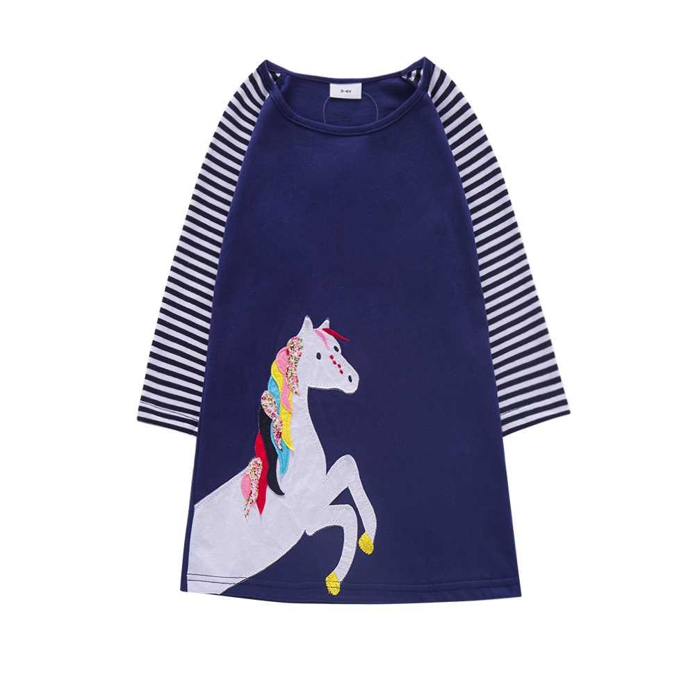 Girls Long Sleeve Star Embroidered Dress Girls Autumn New Style Two Pocket Rainbow Striped Sleeve Cotton Dress LH5809 - ItemBear.com