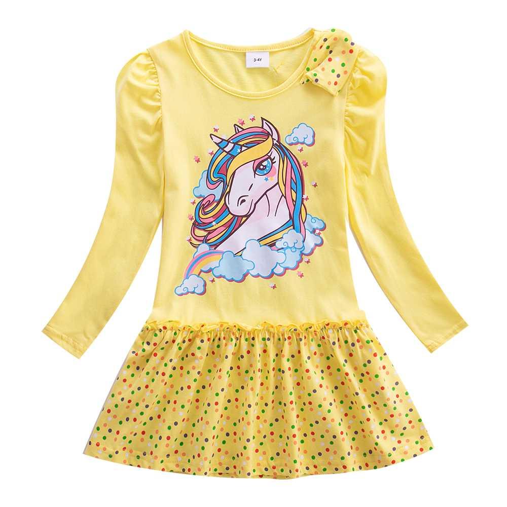 Girls Long Sleeve Star Embroidered Dress Girls Autumn New Style Two Pocket Rainbow Striped Sleeve Cotton Dress LH5809 - ItemBear.com