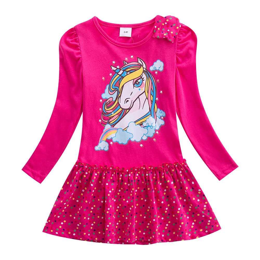 Girls Long Sleeve Star Embroidered Dress Girls Autumn New Style Two Pocket Rainbow Striped Sleeve Cotton Dress LH5809 - ItemBear.com