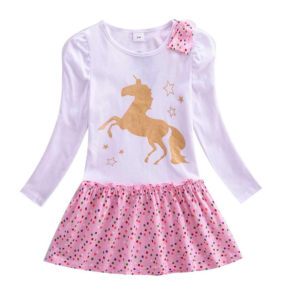 Girls Long Sleeve Star Embroidered Dress Girls Autumn New Style Two Pocket Rainbow Striped Sleeve Cotton Dress LH5809 - ItemBear.com