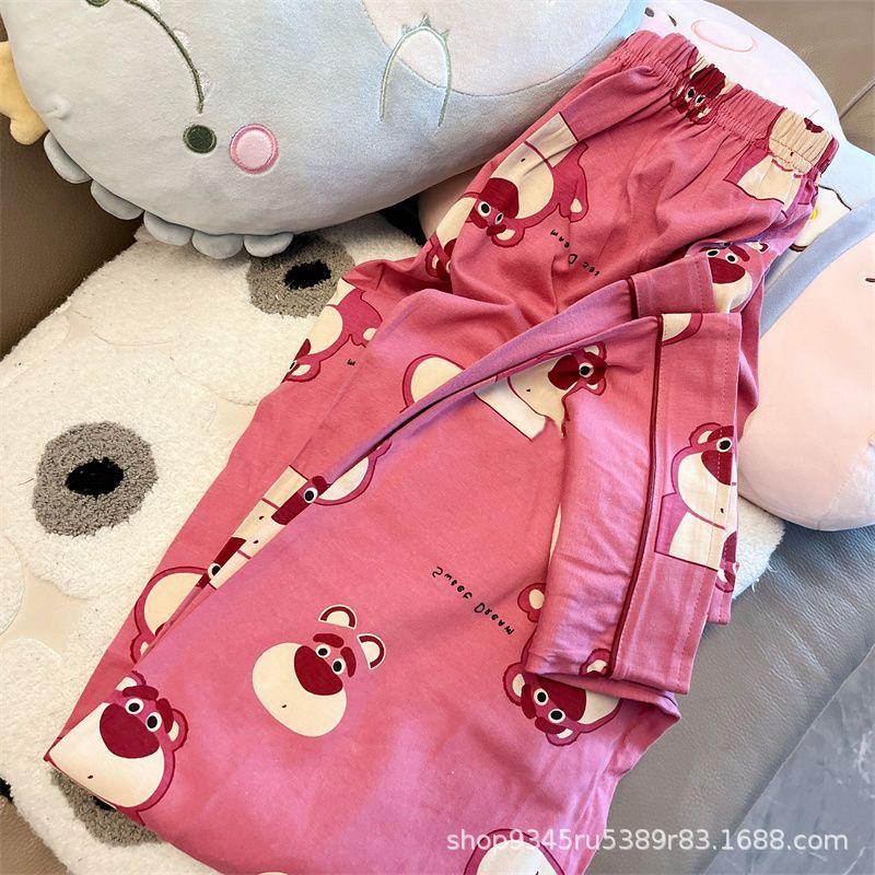 Girls' pajamas women's spring and autumn long-sleeved cartoon cute wind bear all-match student loose cardigan home service suit - ItemBear.com