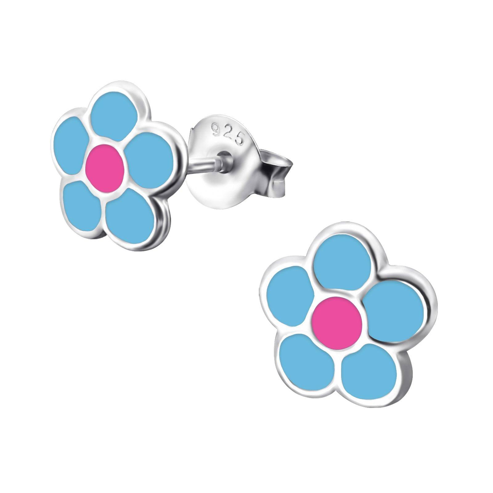 Girl's sterling silver s - Blue Flower - ItemBear.com