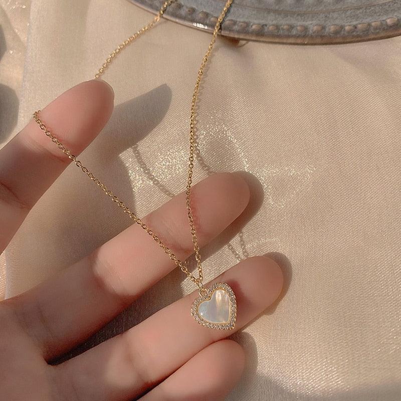 Gold Heart Shaped Opal Necklace - ItemBear.com