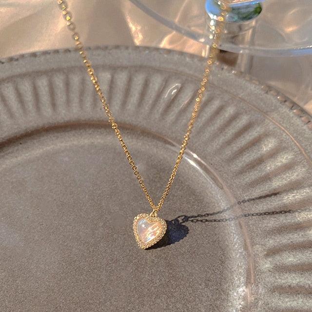 Gold Heart Shaped Opal Necklace - ItemBear.com