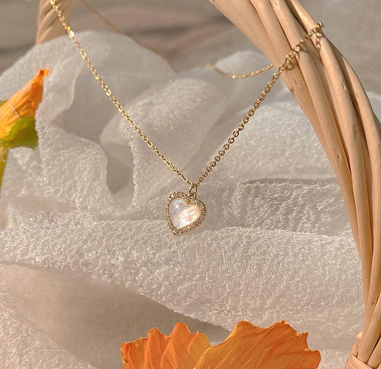 Gold Heart Shaped Opal Necklace - ItemBear.com