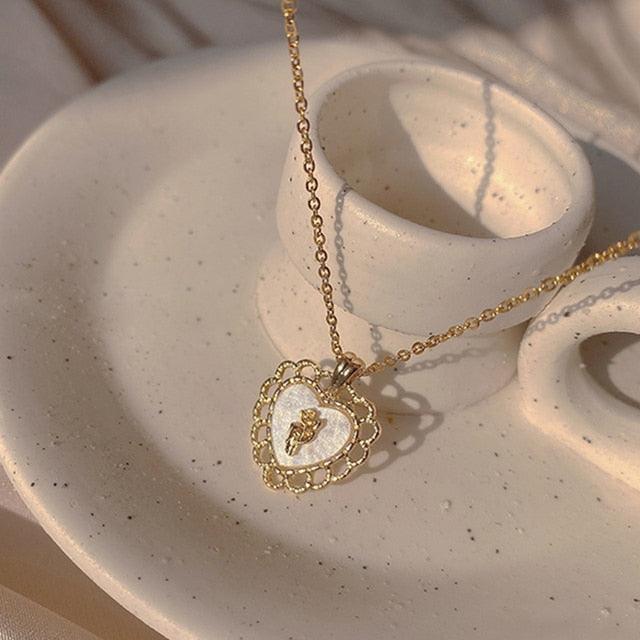 Gold Heart Shaped Opal Necklace - ItemBear.com