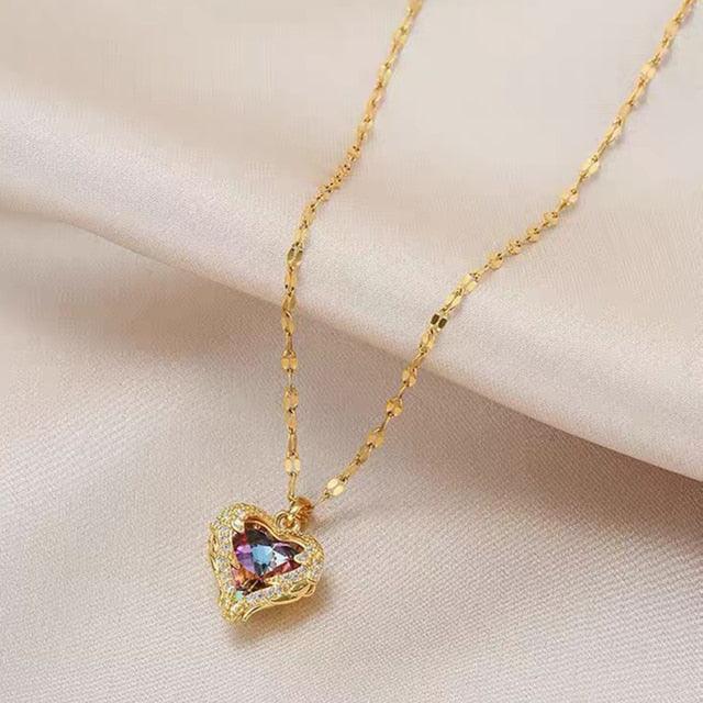 Gold Heart Shaped Opal Necklace - ItemBear.com