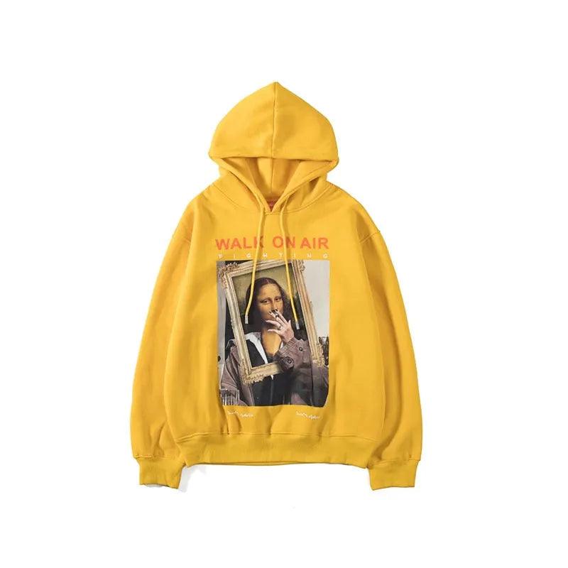 GONTHWID Funny Mona Lisa Smoking Print Fleece Hoodies Pullover Hooded Sweatshirts Harajuku Hip Hop Streetwear Hoodie Casual Tops - ItemBear.com