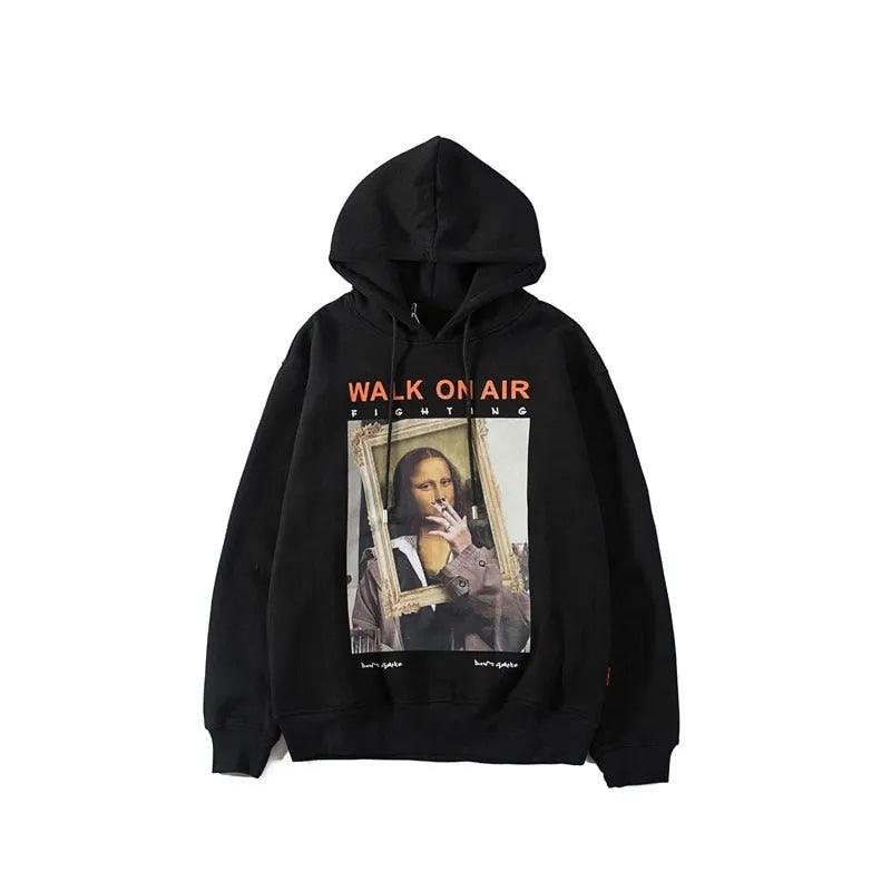 GONTHWID Funny Mona Lisa Smoking Print Fleece Hoodies Pullover Hooded Sweatshirts Harajuku Hip Hop Streetwear Hoodie Casual Tops - ItemBear.com