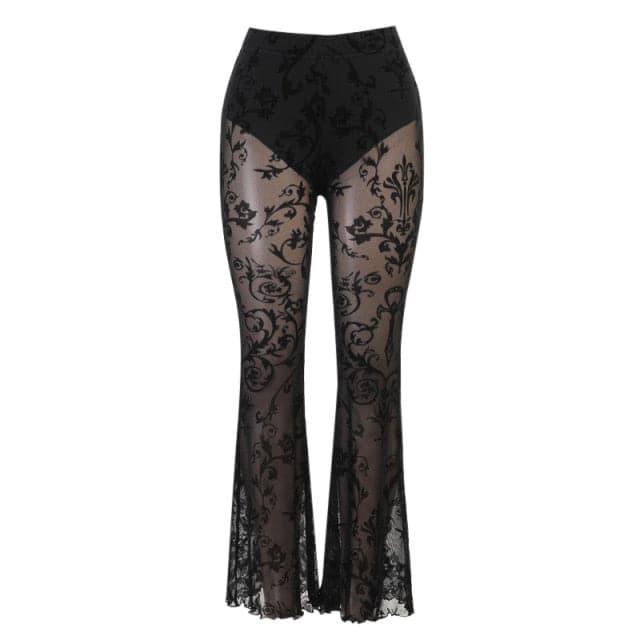 Goth Mesh Lace Hollow Out Flared Pants - ItemBear.com