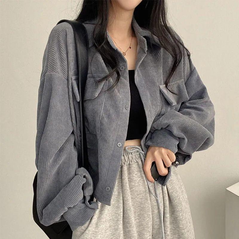 Gray Corduroy Long Sleeve Jacket - ItemBear.com