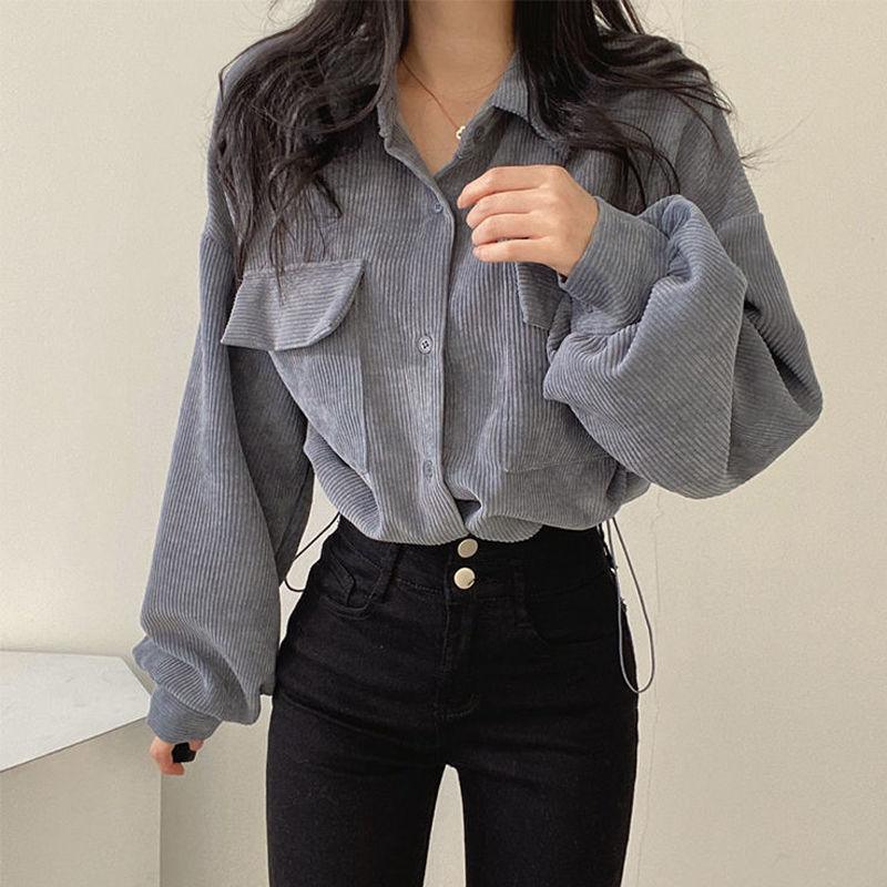 Gray Corduroy Long Sleeve Jacket - ItemBear.com