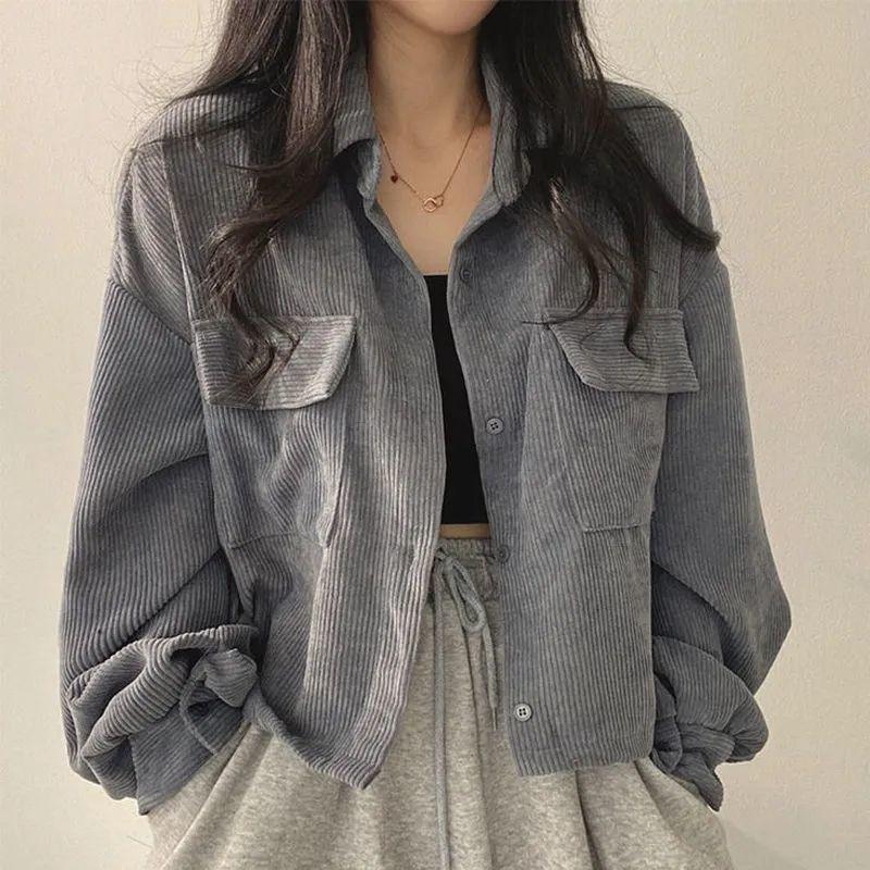 Gray Corduroy Long Sleeve Jacket - ItemBear.com