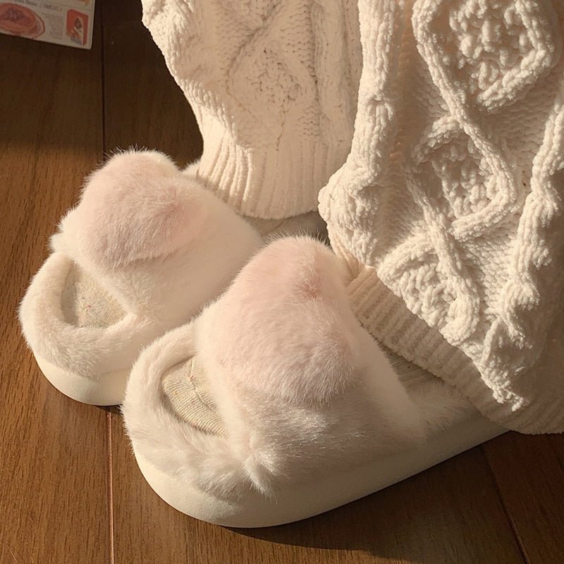 Heart Love Fluffy Fur Slippers - ItemBear.com