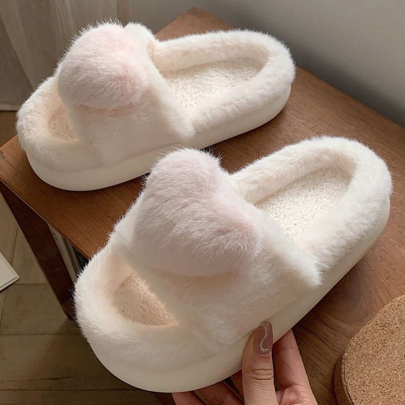 Heart Love Fluffy Fur Slippers - ItemBear.com