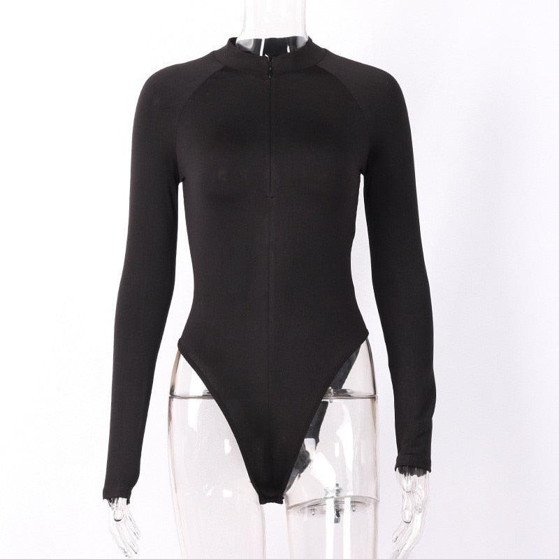 High Neck Long Sleeve Zipper Bodysuit - ItemBear.com