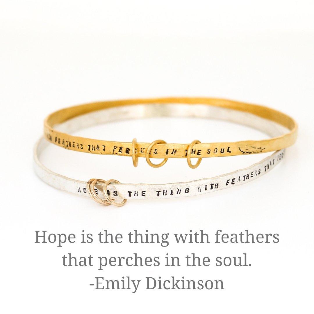 "Hope is the thing with feathers" -Emily Dickinson three ring bangle bracelet - ItemBear.com