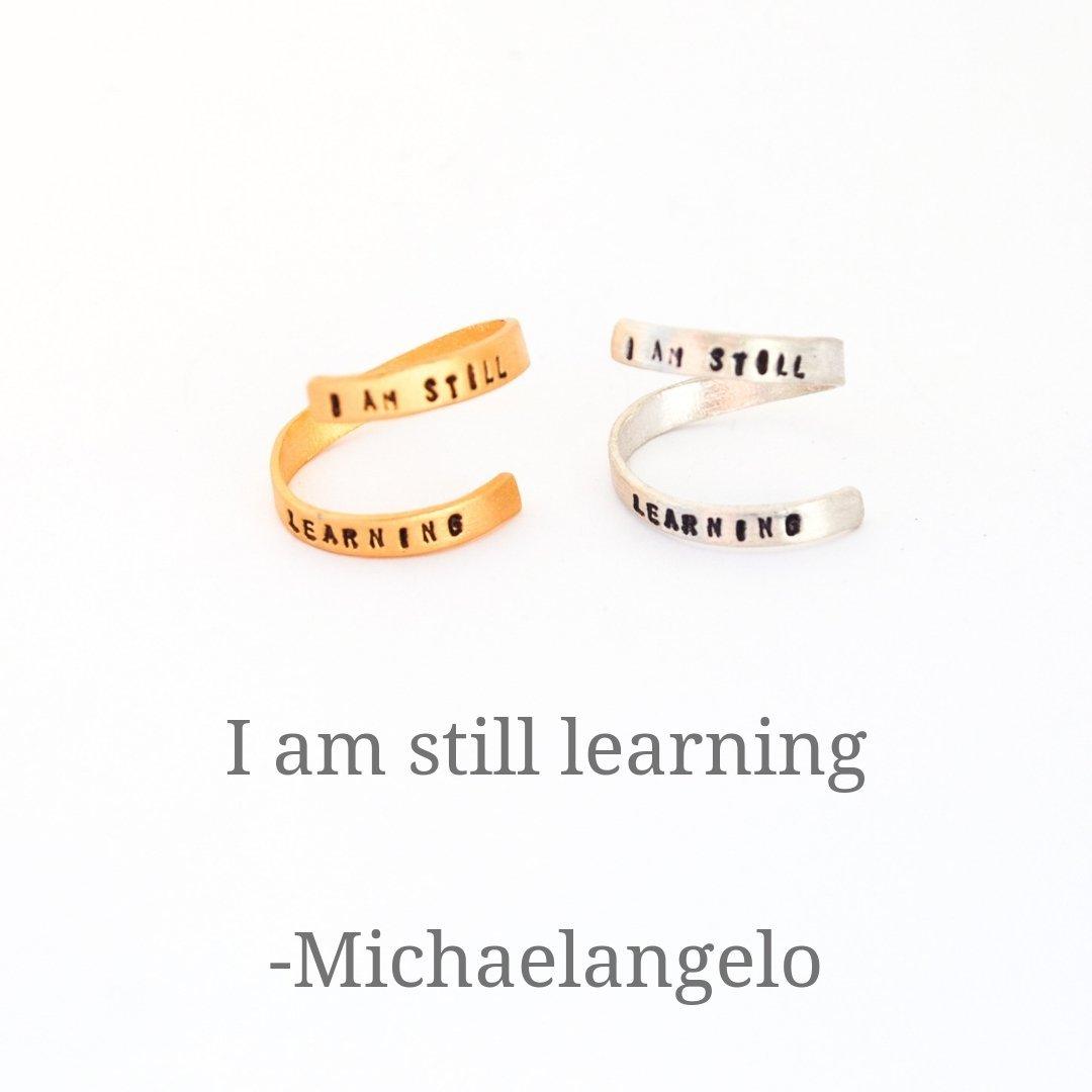 "I am Still Learning" -Michelangelo quote wrap ring - ItemBear.com