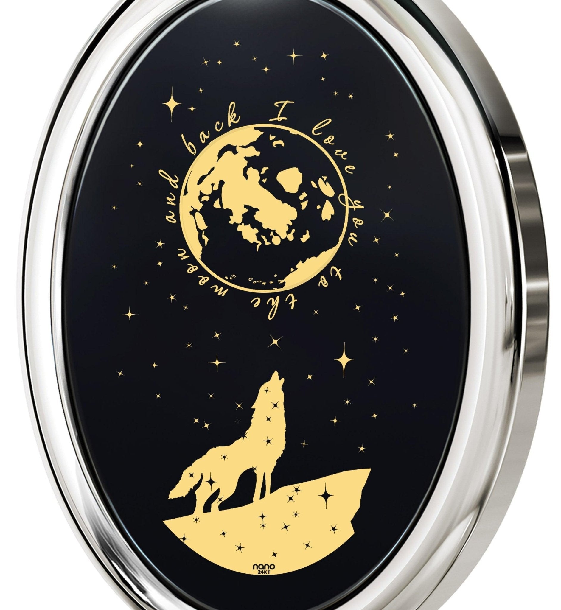 I Love You to the Moon and Back Necklace Wolf Pendant 24k Gold Inscribed on Onyx - ItemBear.com