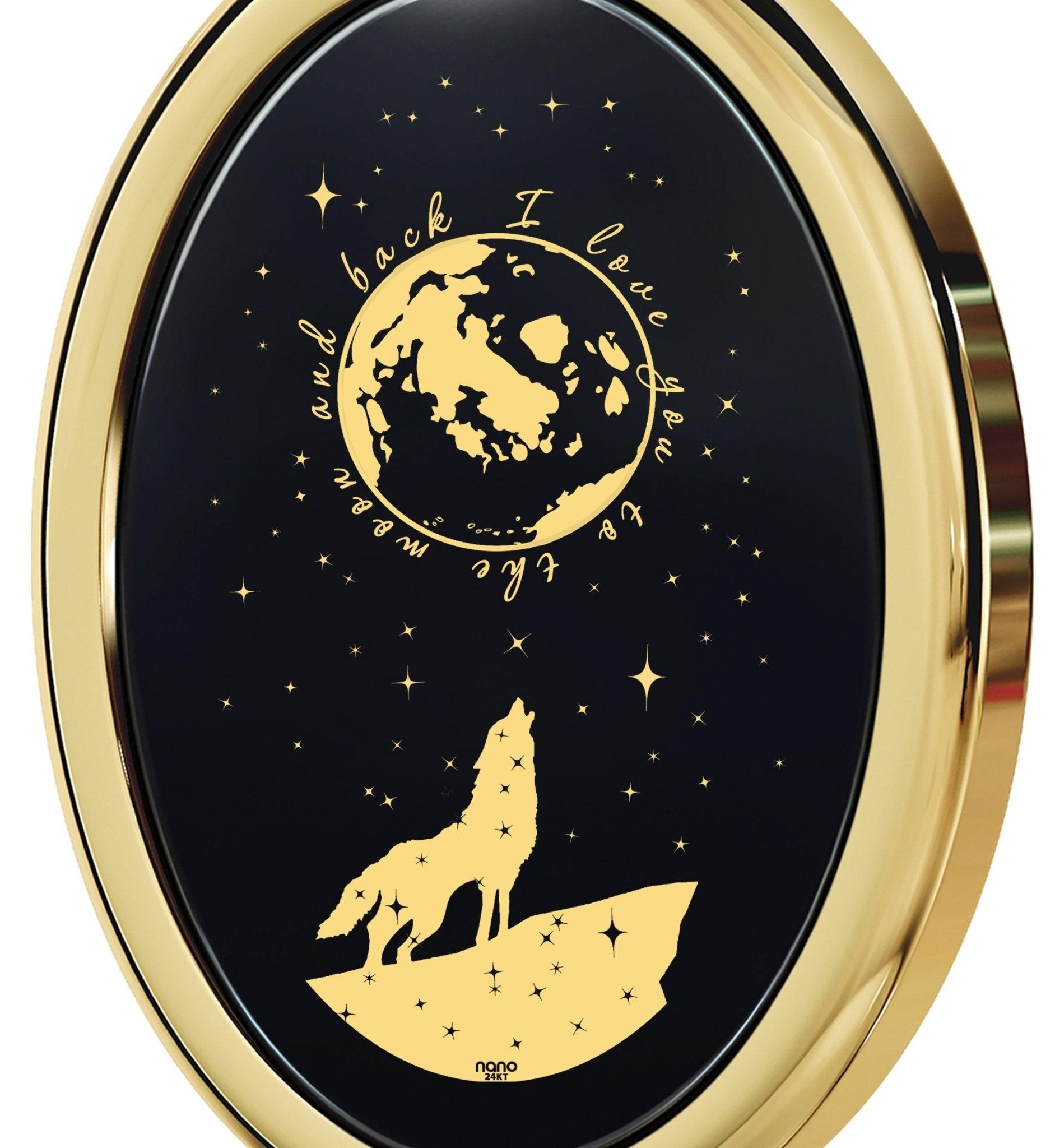 I Love You to the Moon and Back Necklace Wolf Pendant 24k Gold Inscribed on Onyx - ItemBear.com