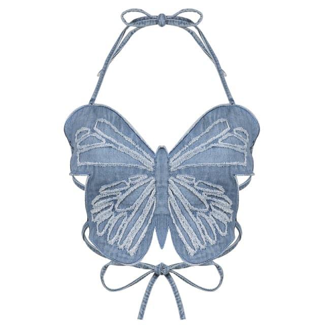 Iconic Y2K Butterfly Shaped Denim Top - ItemBear.com