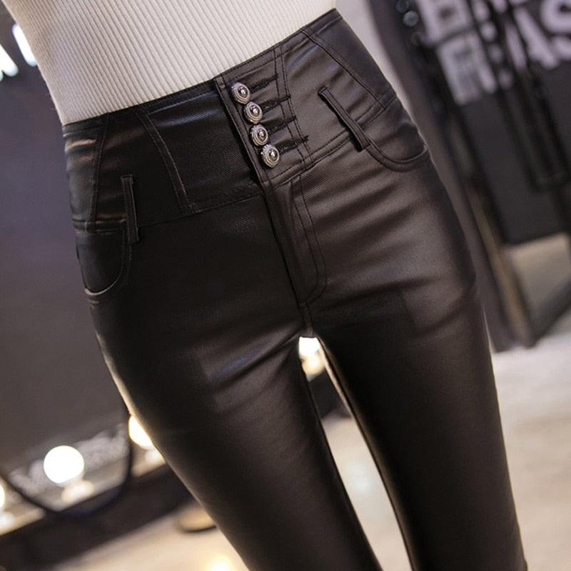 LANFUBEISI Winter Warm Women Pants Female PU Leather Velvet Trousers Elastic Pencil Skinny pants Women's Tight pants - ItemBear.com