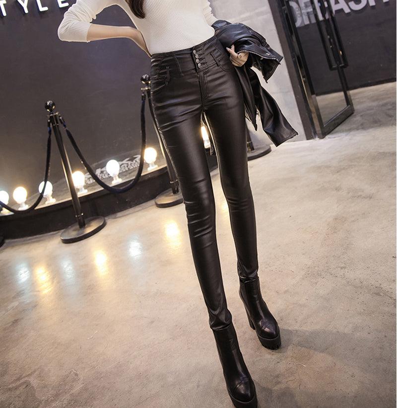 LANFUBEISI Winter Warm Women Pants Female PU Leather Velvet Trousers Elastic Pencil Skinny pants Women's Tight pants - ItemBear.com