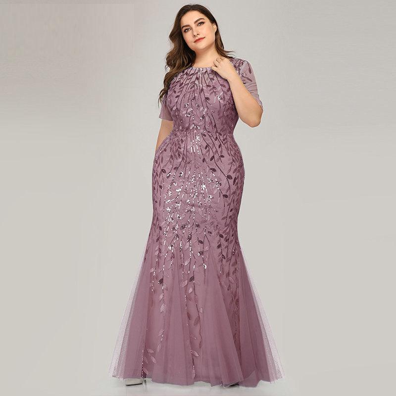 Large size evening dress foreign trade Amazon models European and American version of the sequin mesh fishtail slim sexy women's clothing spot - ItemBear.com