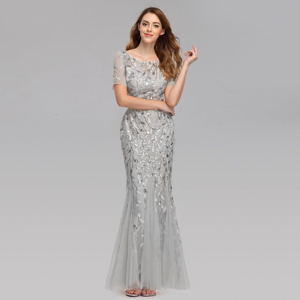 Large size evening dress foreign trade Amazon models European and American version of the sequin mesh fishtail slim sexy women's clothing spot - ItemBear.com